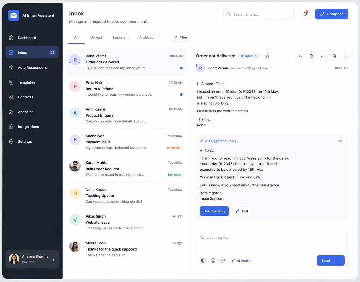 Ai based Auto Email Respond support software